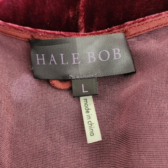 HALE BOB Silk Velvet Cold Shoulder Blouson Dress Tie Shoulder L‎ Cranberry NWT - Picture 10 of 16